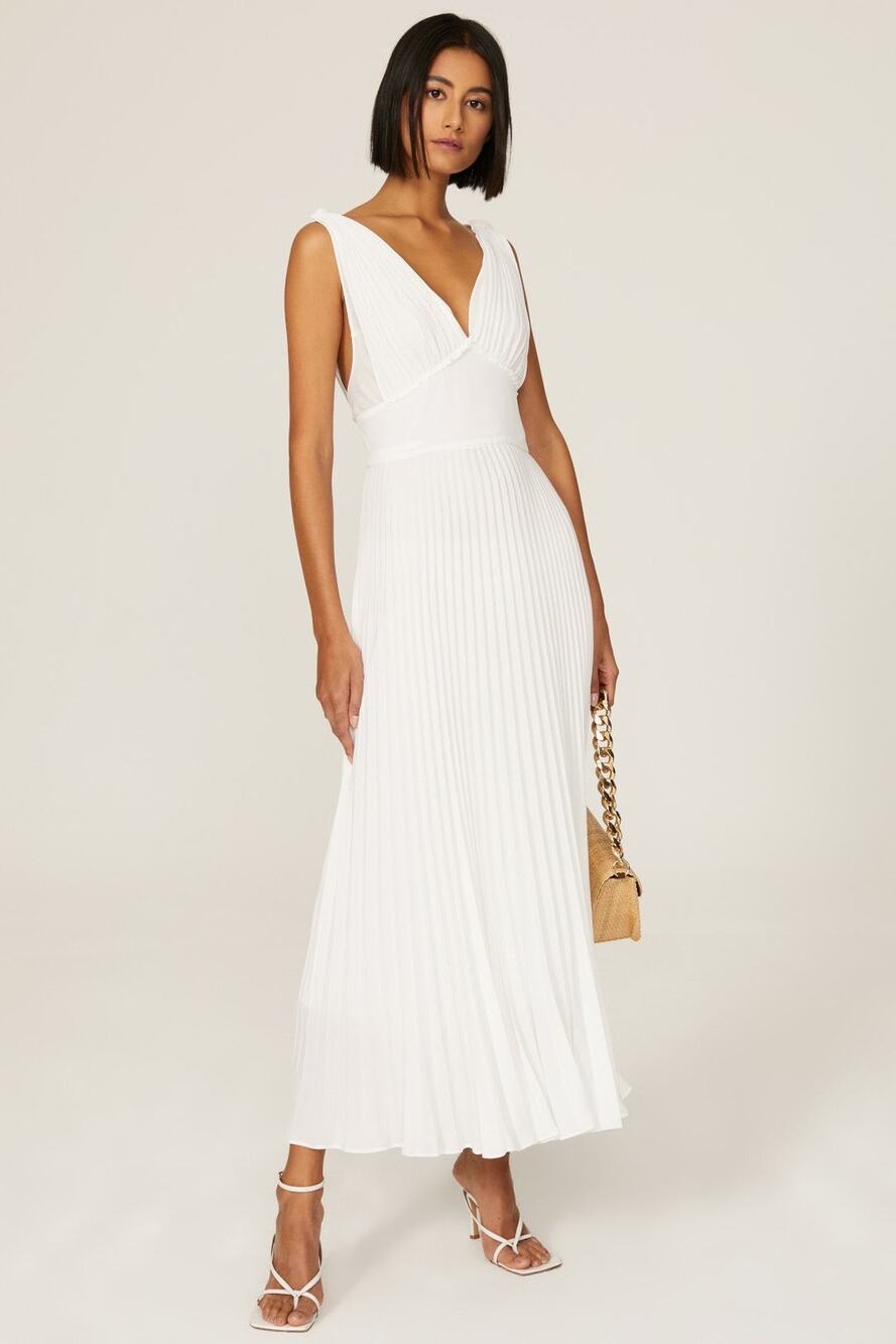 TOME White Pleated V-Neckline Sleeveless Midi Dress size 6